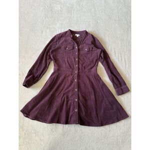 GAP Women's Petite 2 Shirt‎ Dress Corduroy Button Front Long Sleeve Vamp Red